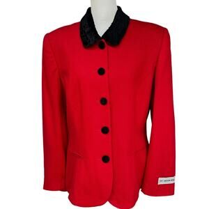 NEW Casablanca Velvet Collar Dressy Holiday Wool Blazer Jacket Women 14  Red